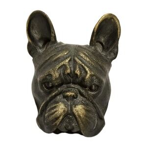 French Bulldog Head Statue Bronze Finish Dog Bust Decor EUC 🐾✨